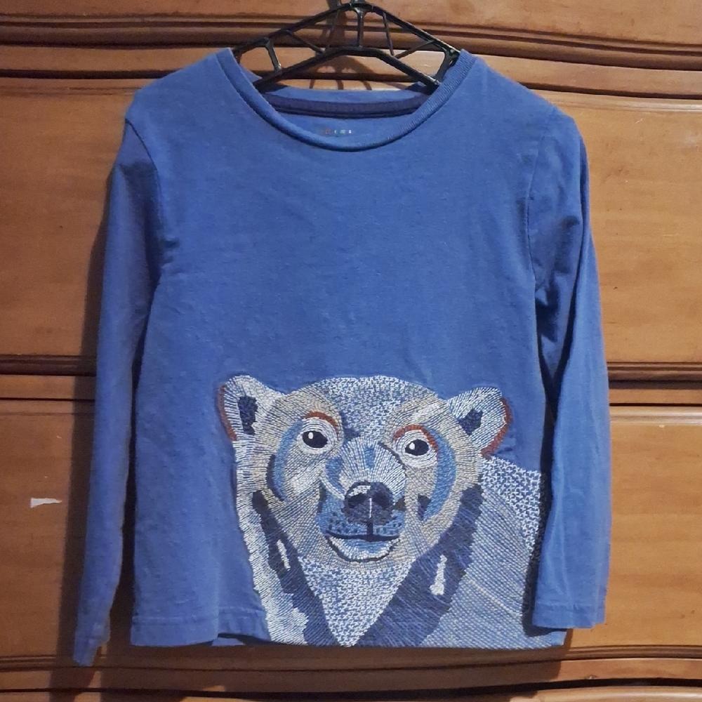 Mini Boden Blue Long Sleeve Kids Tee with Polar Bear Graphic